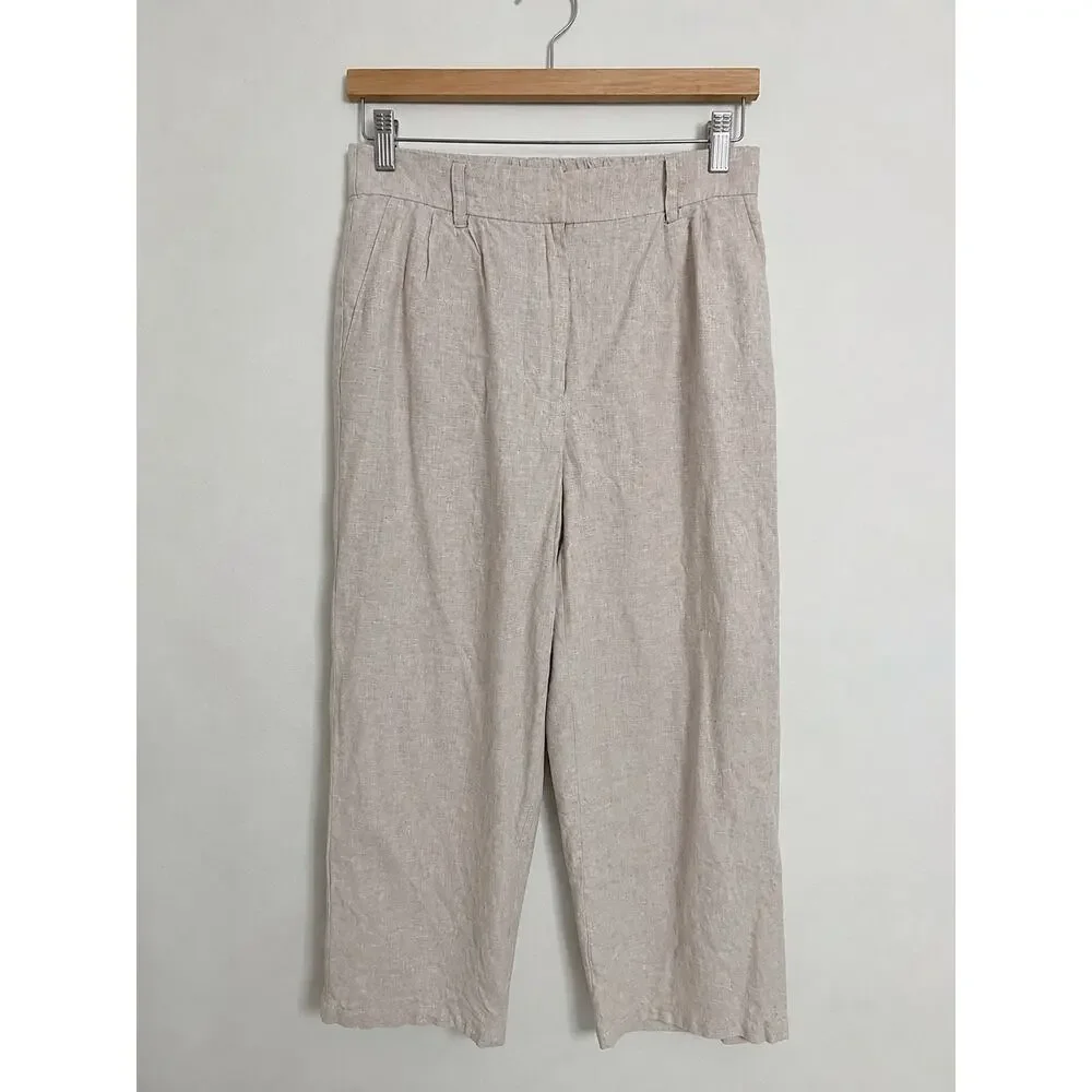 Quince 100% European Linen Pleated Trousers Flax Size 0 Lined High Rise Tailored